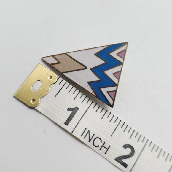 Vintage Triangle Enamel Clip-On Earrings Geometric Design Gold Tone - Picture 4 of 4